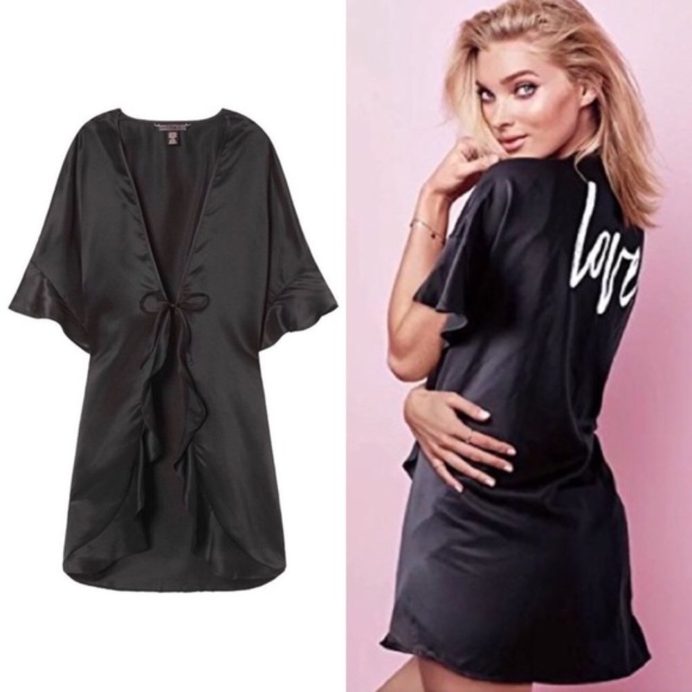 Victoria’s Secret Black Satin Love Kimono Robe